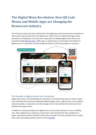 The Digital Menu Revolution: How QR Code Menus and Mobile Apps are Changing the