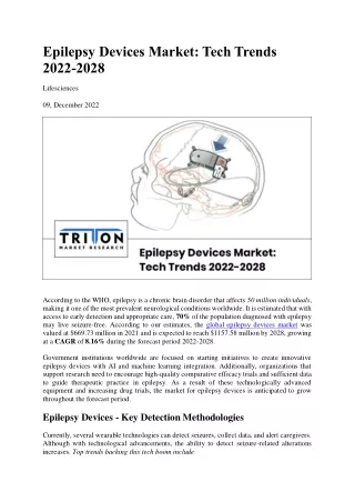 Epilepsy Devices Market: Tech Trends, Forecast 2022-2028