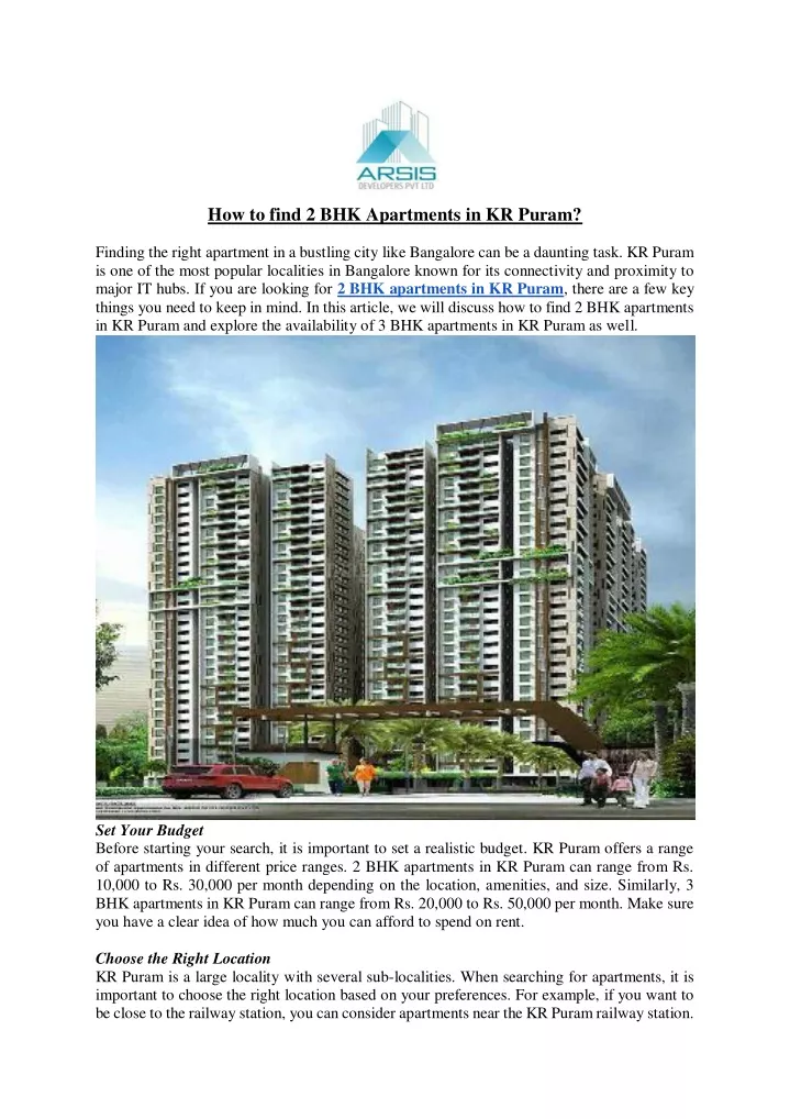 how to find 2 bhk apartments in kr puram