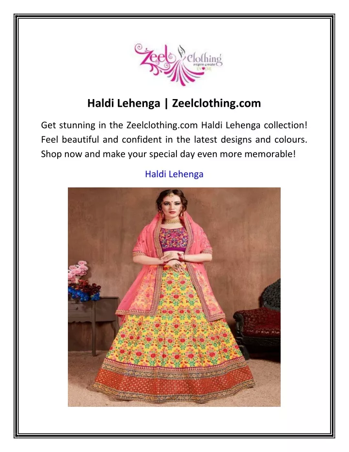 haldi lehenga zeelclothing com