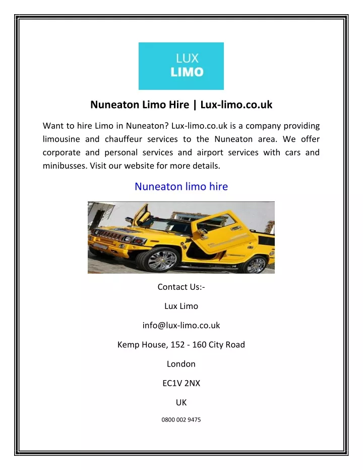 nuneaton limo hire lux limo co uk