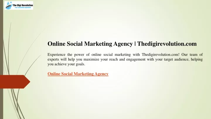 online social marketing agency thedigirevolution