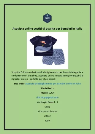 Acquista online vestiti di qualità per bambini in Italia