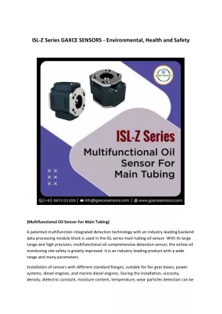 ISL-Z Series GAXCE SENSORS - Environmental, Health and Safety