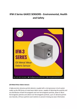 IFM-3 Series GAXCE SENSORS - Environmental, Health and Safety