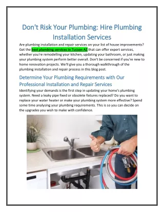 Get the Best plumbing services in Tucson AZ