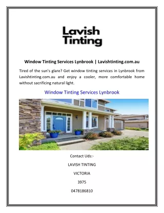 Window Tinting Services Lynbrook | Lavishtinting.com.au