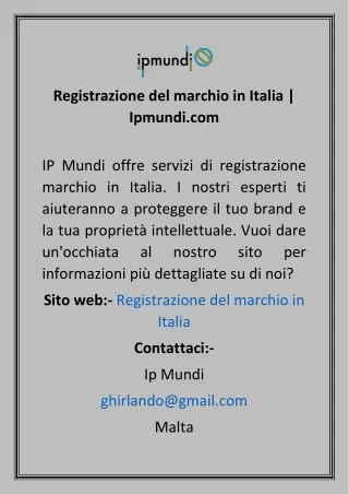 Registrazione del marchio in Italia  Ipmundi
