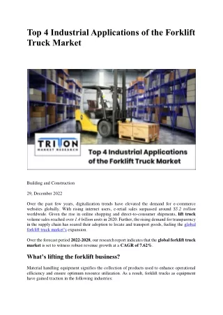 Top 4 Industrial Applications of the Forklift Truck Market