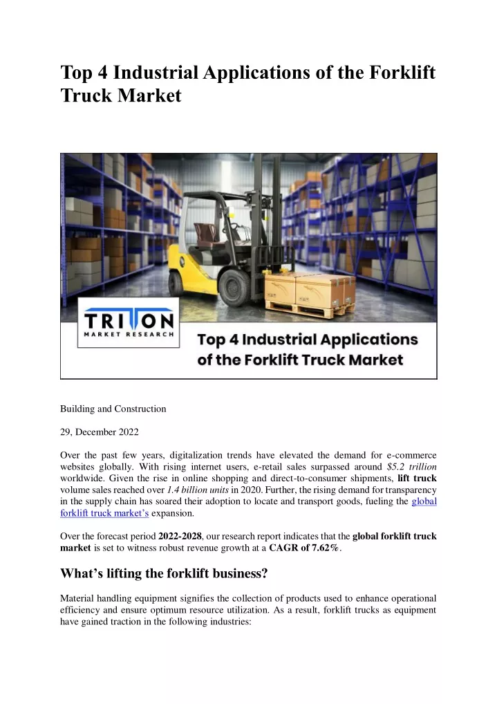 top 4 industrial applications of the forklift
