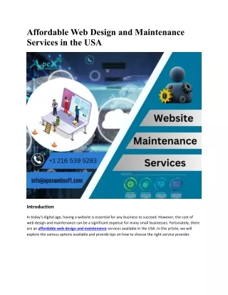 Affordable Web Design and Maintenance Services in the USA