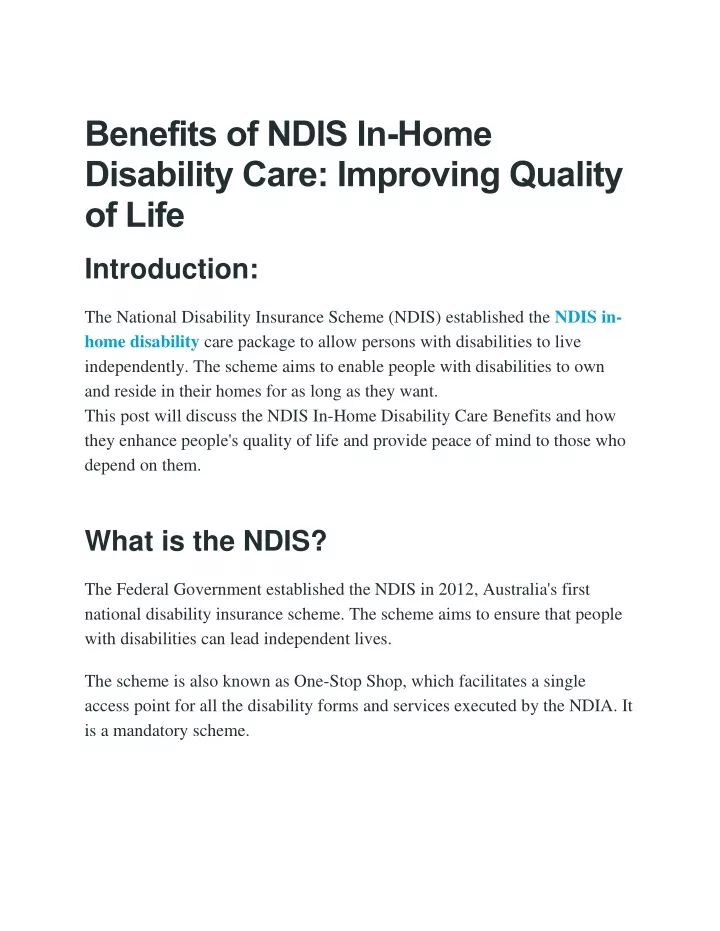 benefits of ndis in home disability care