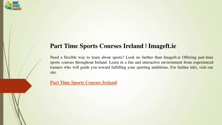 part time sports courses ireland imageft ie need