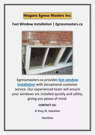Fast Window Installation | Egressmasters.ca