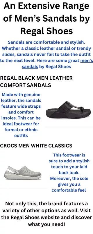 An Extensive Range of Men’s Sandals by Regal Shoes