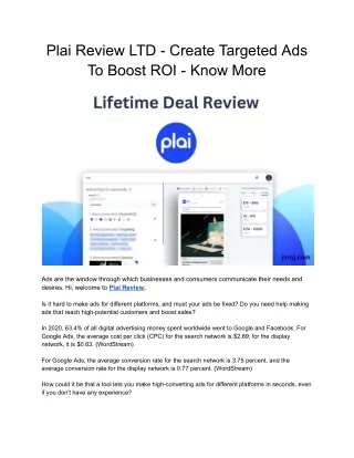 Plai Review LTD - Create Targeted Ads To Boost ROI - Know More