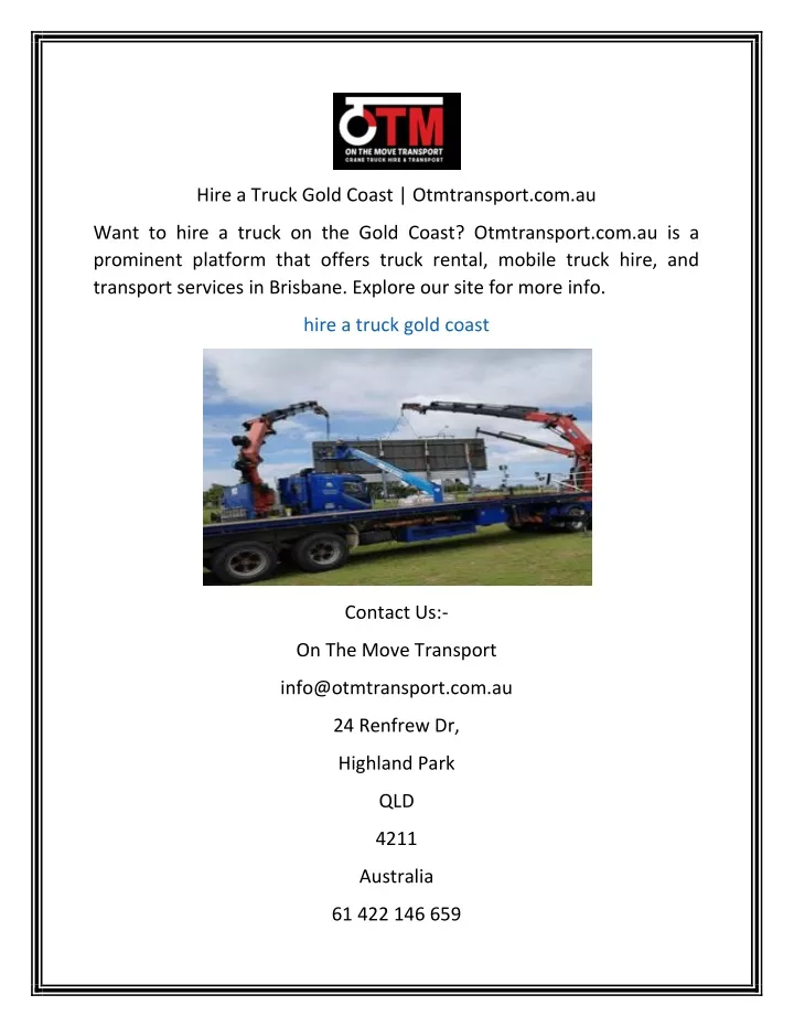 hire a truck gold coast otmtransport com au