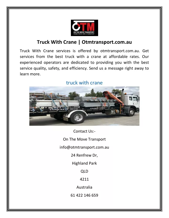 truck with crane otmtransport com au