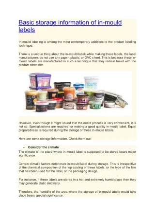 basic storage information of in mould labels