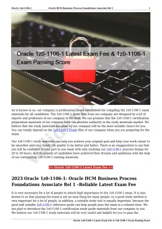 Oracle 1z0-1106-1 Latest Exam Fee & 1z0-1106-1 Exam Passing Score