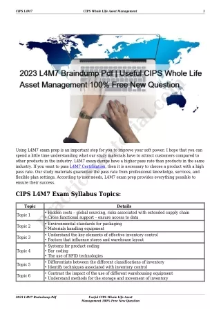 2023 L4M7 Braindump Pdf | Useful CIPS Whole Life Asset Management 100% Free New Question