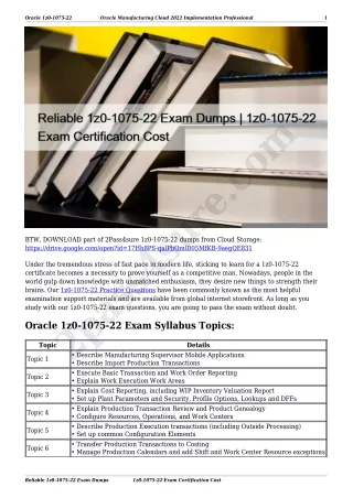 Reliable 1z0-1075-22 Exam Dumps | 1z0-1075-22 Exam Certification Cost