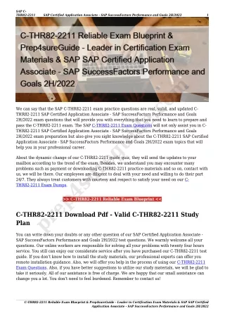 C-THR82-2211 Reliable Exam Blueprint & Prep4sureGuide - Leader in Certification Exam Materials & SAP SAP Certified Appli