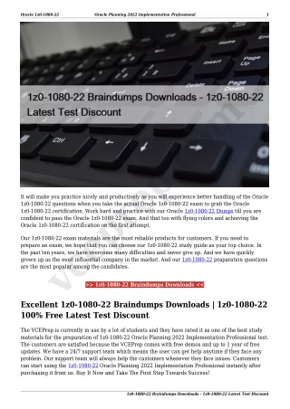 1z0-1080-22 Braindumps Downloads - 1z0-1080-22 Latest Test Discount