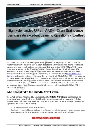 Highly-demanded UiPath-ARDv1 Exam Braindumps demonstrate excellent Learning Questions - Itcerttest