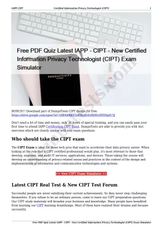 Free PDF Quiz Latest IAPP - CIPT - New Certified Information Privacy Technologist (CIPT) Exam Simulator