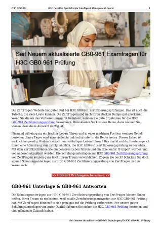 Seit Neuem aktualisierte GB0-961 Examfragen für H3C GB0-961 Prüfung