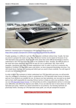 100% Pass High Pass-Rate CPQ-Specialist - Latest Salesforce Certified CPQ Specialist Exam Pdf