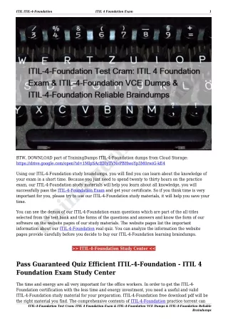 ITIL-4-Foundation Test Cram: ITIL 4 Foundation Exam & ITIL-4-Foundation VCE Dumps & ITIL-4-Foundation Reliable Braindump