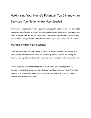 Maximising Your Home's Potential_ Top 5 Handyman Services You Never Knew You Needed