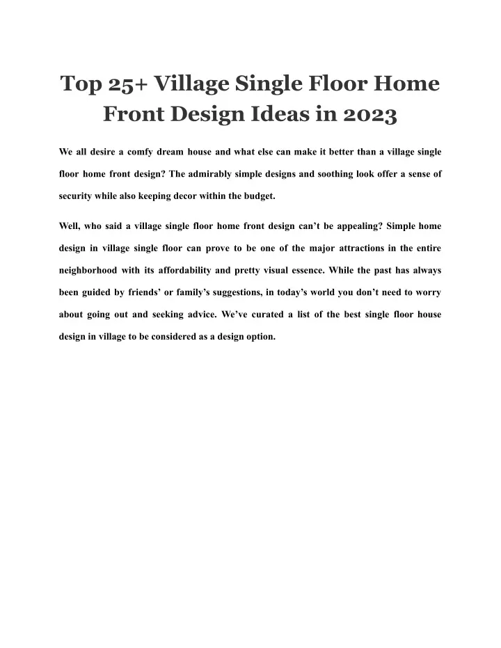 top 25 village single floor home front design