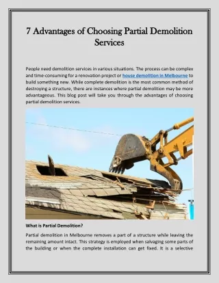 7 Advantages of Choosing Partial Demolition Services