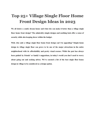 Top 25  Village Single Floor Home Front Design Ideas in 2023