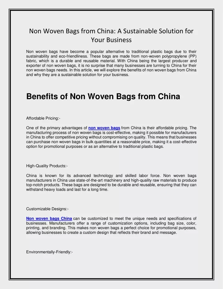 non woven bags from china a sustainable solution