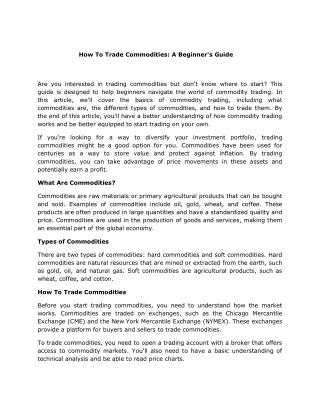 How To Trade Commodities - A Beginners Guide