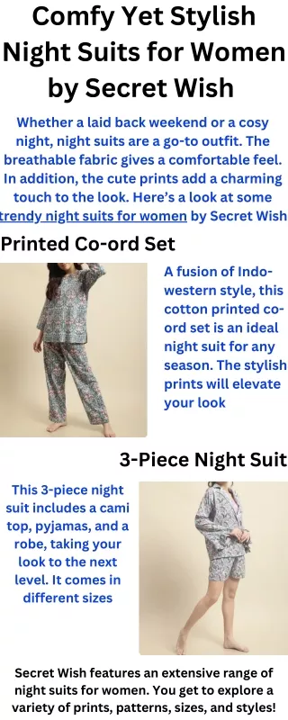 Comfy Yet Stylish Night Suits for Women by Secret Wish