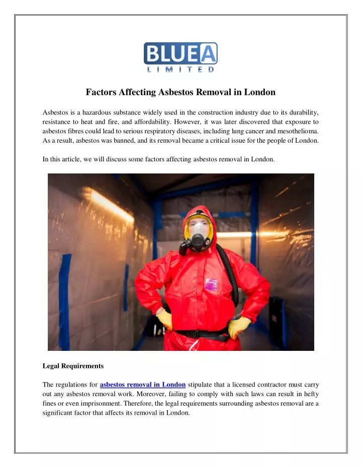 factors affecting asbestos removal in london