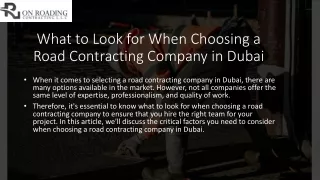 What to Look for When Choosing a Road Contracting Company in Dubai