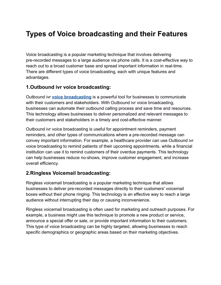 types of voice broadcasting and their features