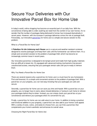 Secure Your Deliveries with Our Innovative Parcel Box for Home Use