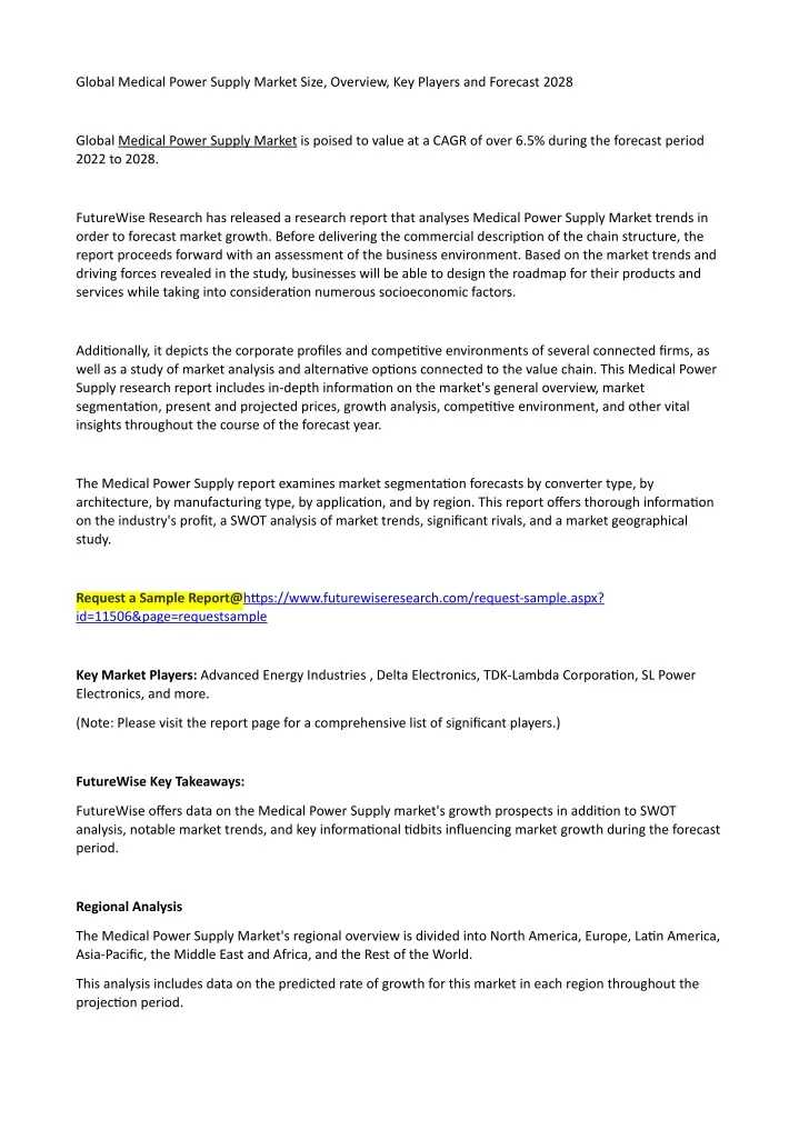 global medical power supply market size overview