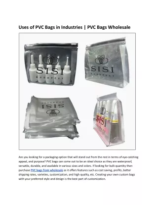 Uses of PVC Bags in Industries | PVC Bags Wholesale
