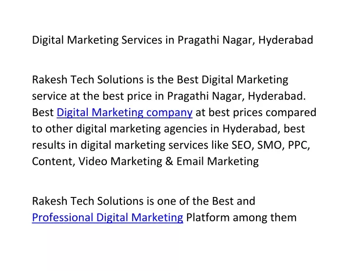 digital marketing services in pragathi nagar