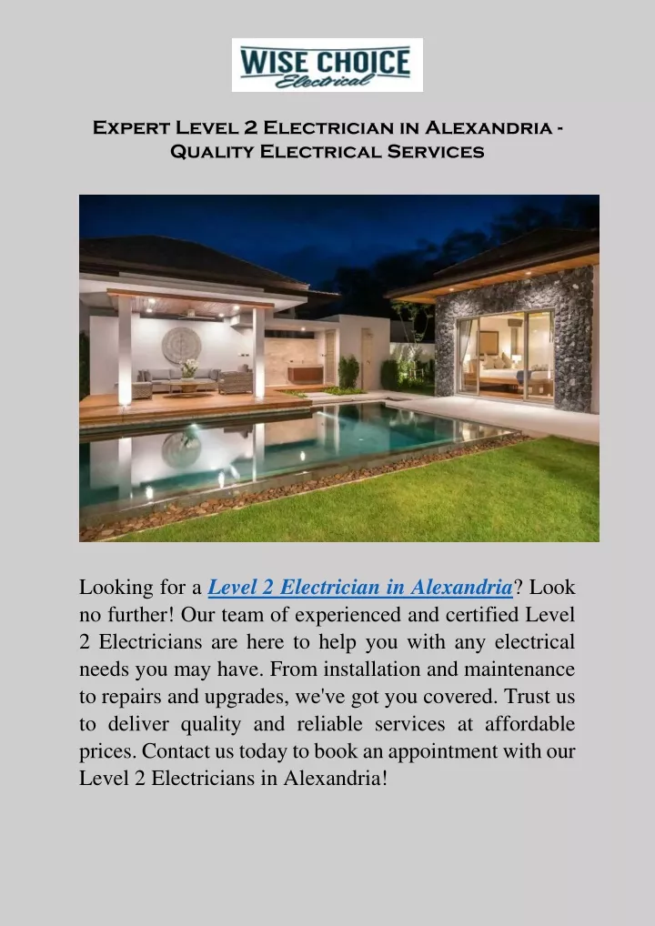 expert level 2 electrician in alexandria quality