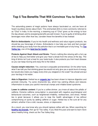 Top 5 Tea Benefits That Will Convince You to Switch To It