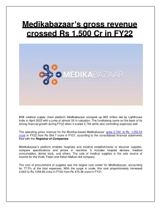 Medikabazaar’s gross revenue crossed Rs 1,500 Cr in FY22